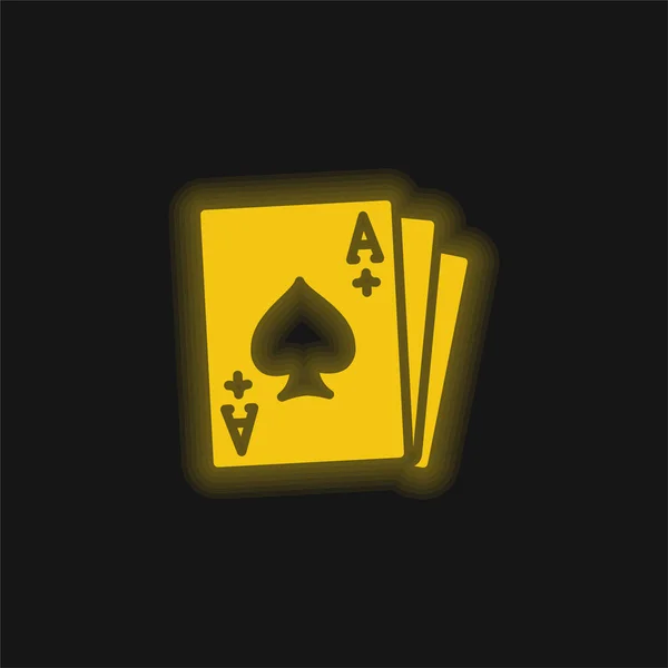 Ace Spades Yellow Glowing Neon Icon Royalty Free Stock Vectors