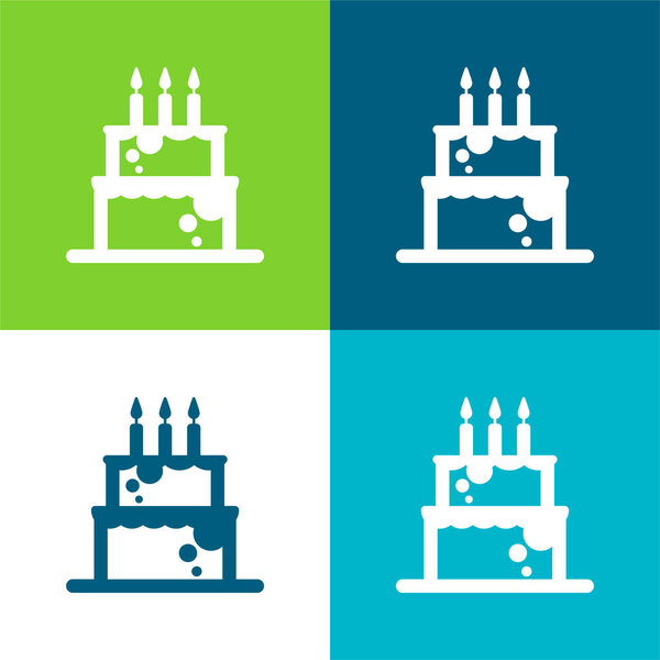Birthday Cale Candles Flat Four Color Minimal Icon Set Royalty Free Stock Vectors