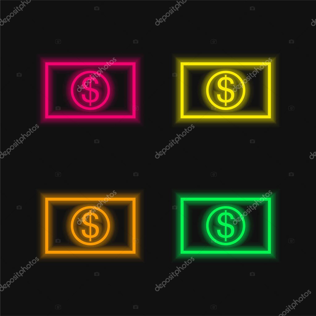 Big Dollar Bill four color glowing neon vector icon