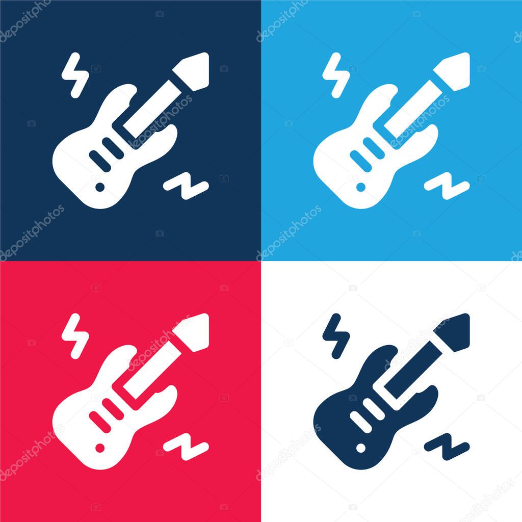 Bass Guitar blue and red four color minimal icon set