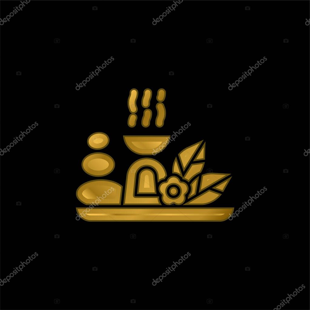 Aromatherapy gold plated metalic icon or logo vector