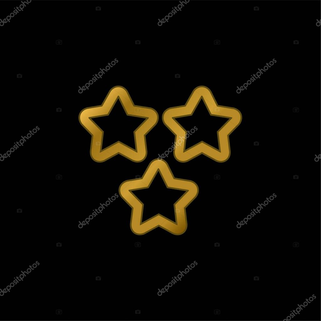 3 Stars Outlines gold plated metalic icon or logo vector