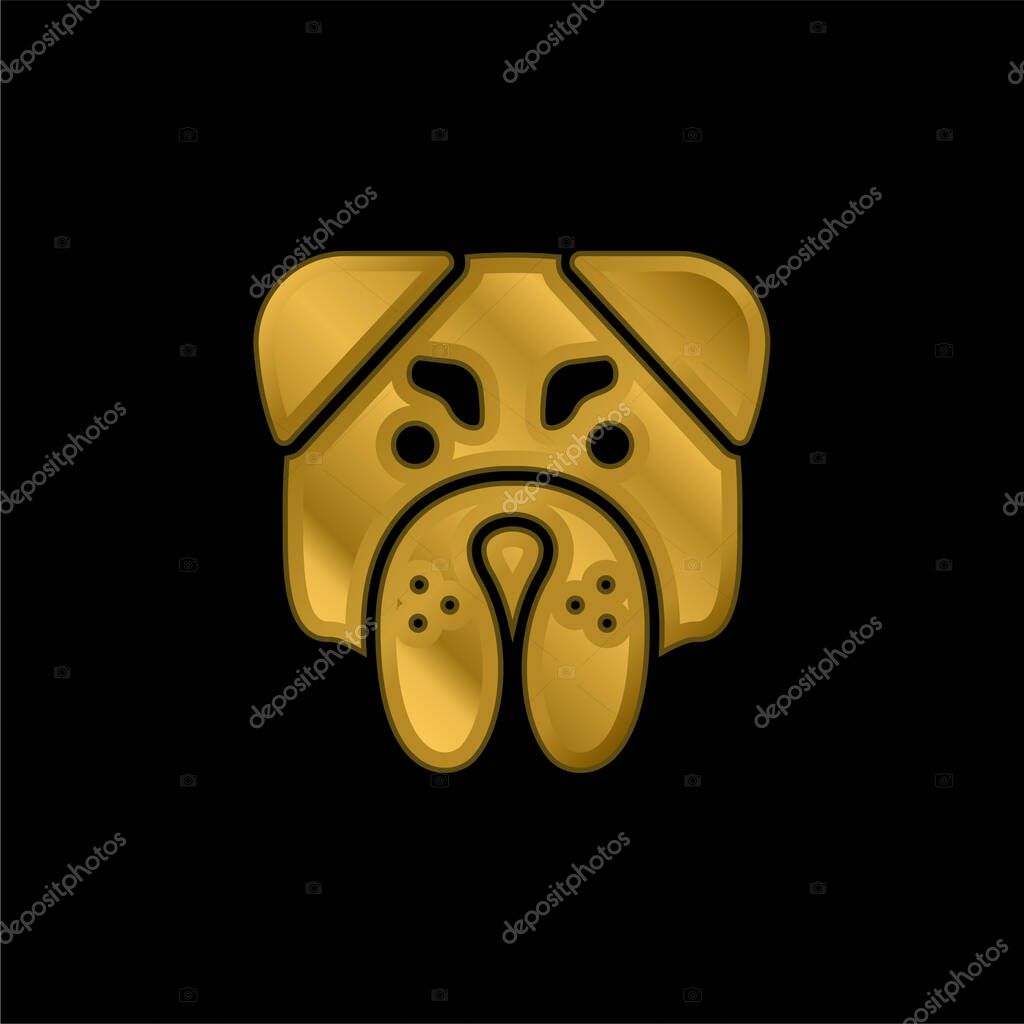 Angry Bulldog Face gold plated metalic icon or logo vector