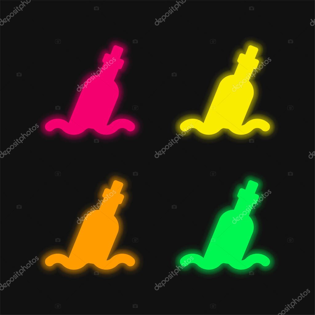 Bottle four color glowing neon vector icon