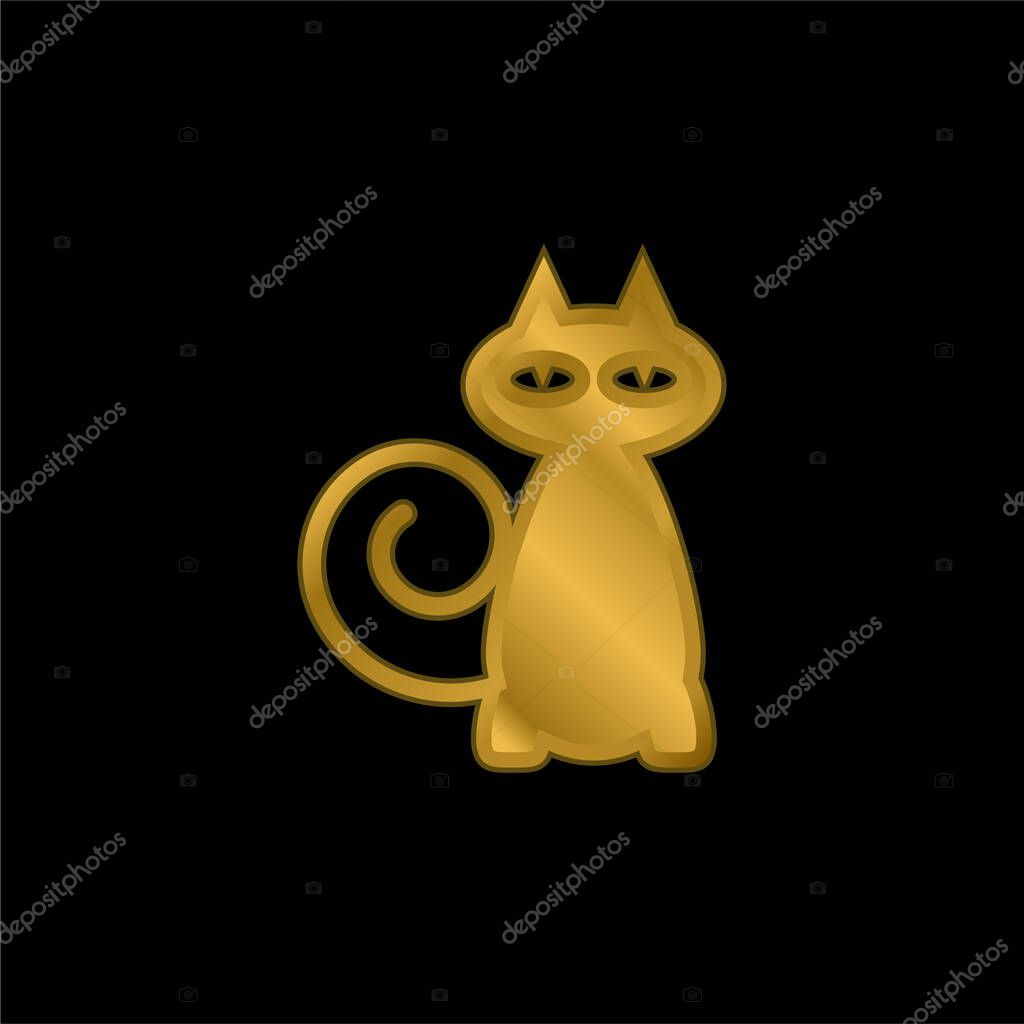 Black Cat gold plated metalic icon or logo vector
