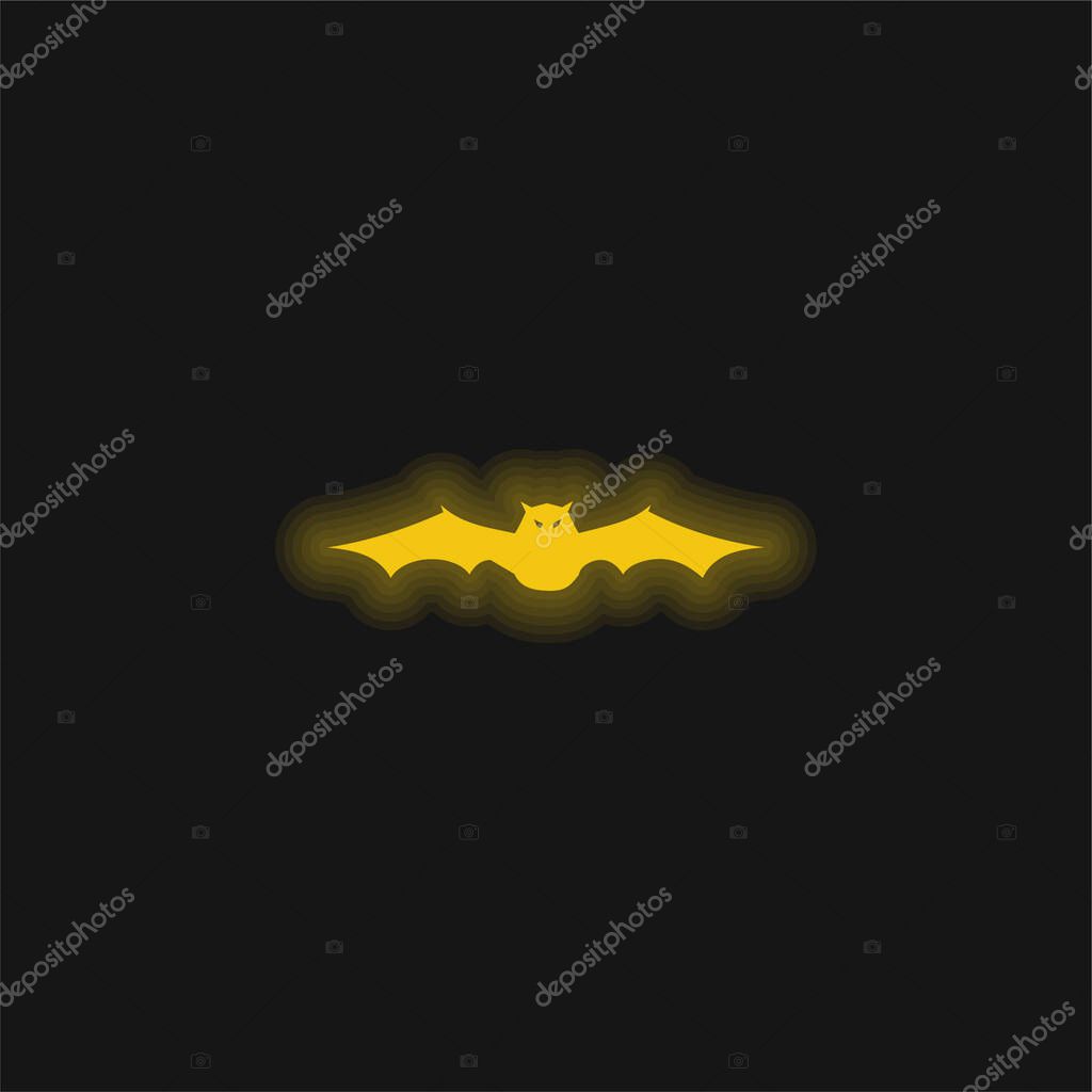 Bat With Extended Wings In Frontal View yellow glowing neon icon