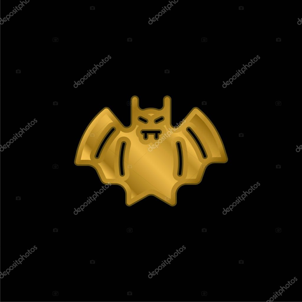 Bat gold plated metalic icon or logo vector