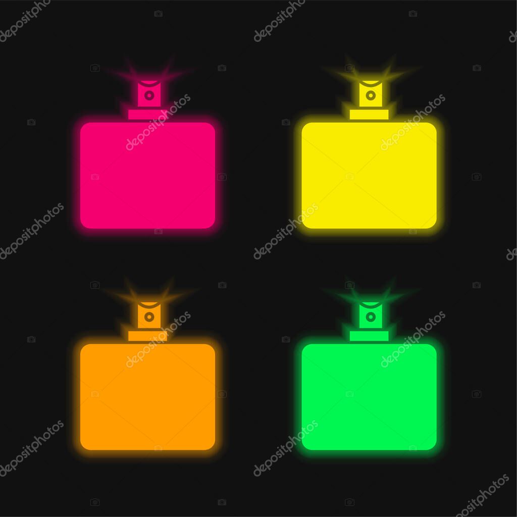 Bathroom Black Bottle Container With Spray System four color glowing neon vector icon
