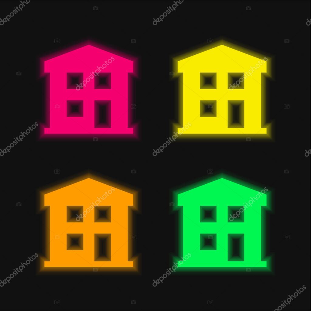 Apartment four color glowing neon vector icon