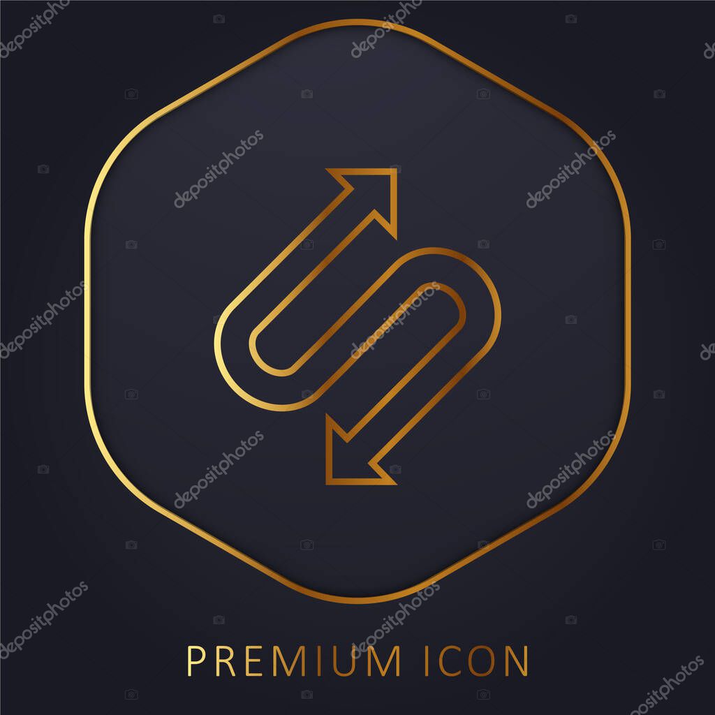Arrow With Two Points In S Shape golden line premium logo or icon