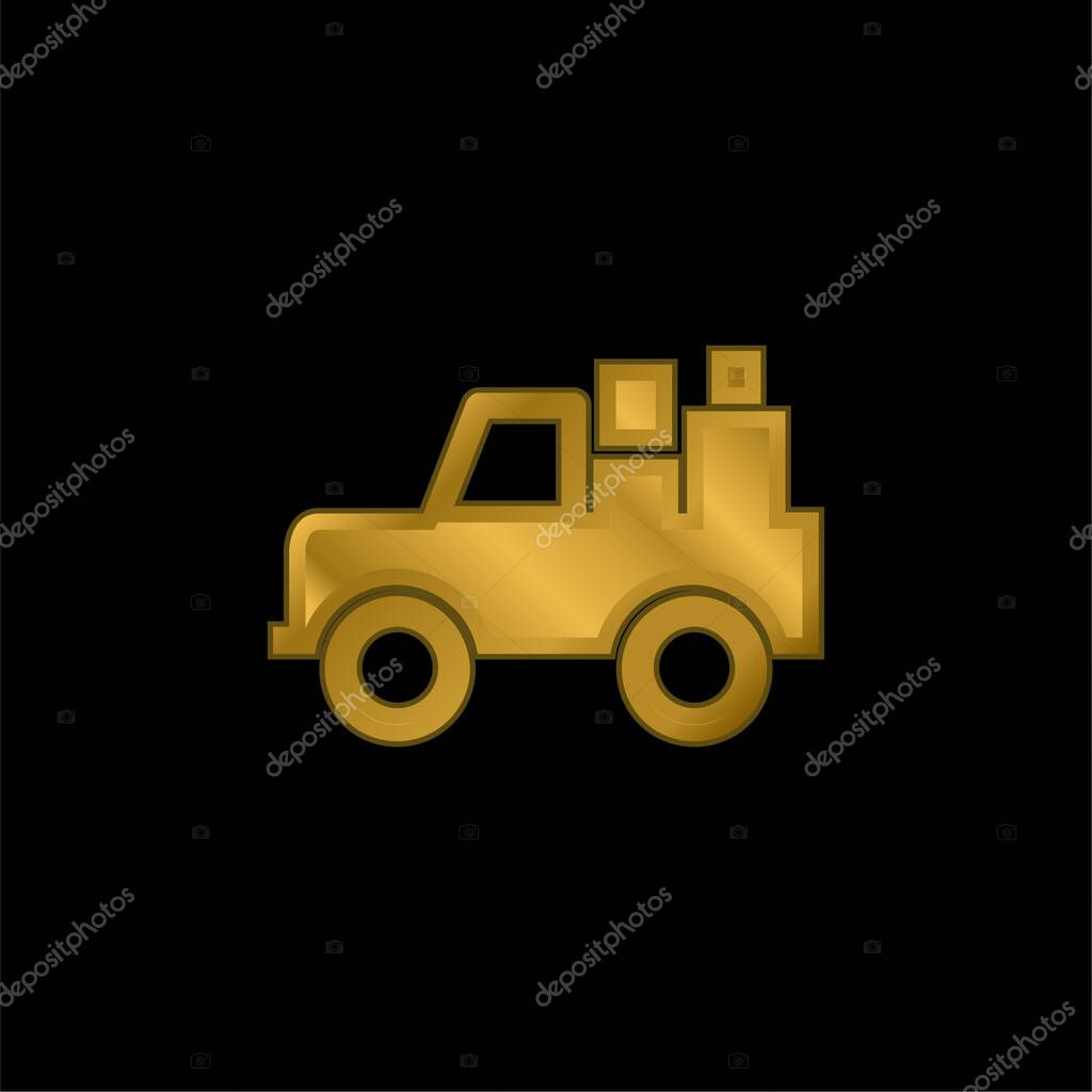 All Terrain Vehicle With Cargo gold plated metalic icon or logo vector
