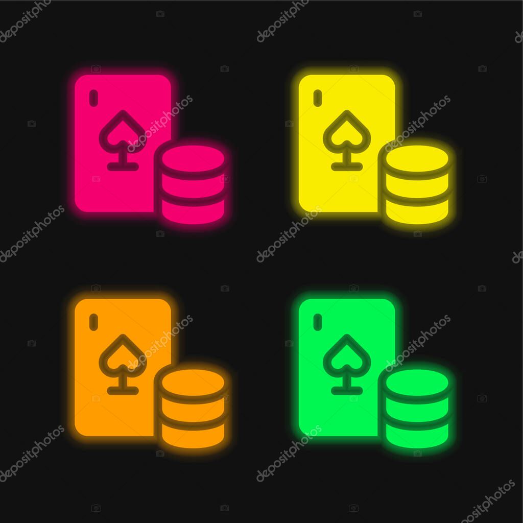 Blackjack four color glowing neon vector icon