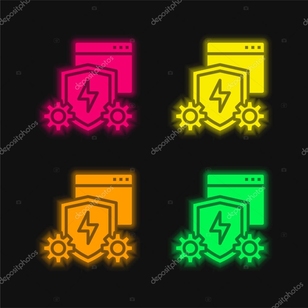 Anti Virus Software four color glowing neon vector icon