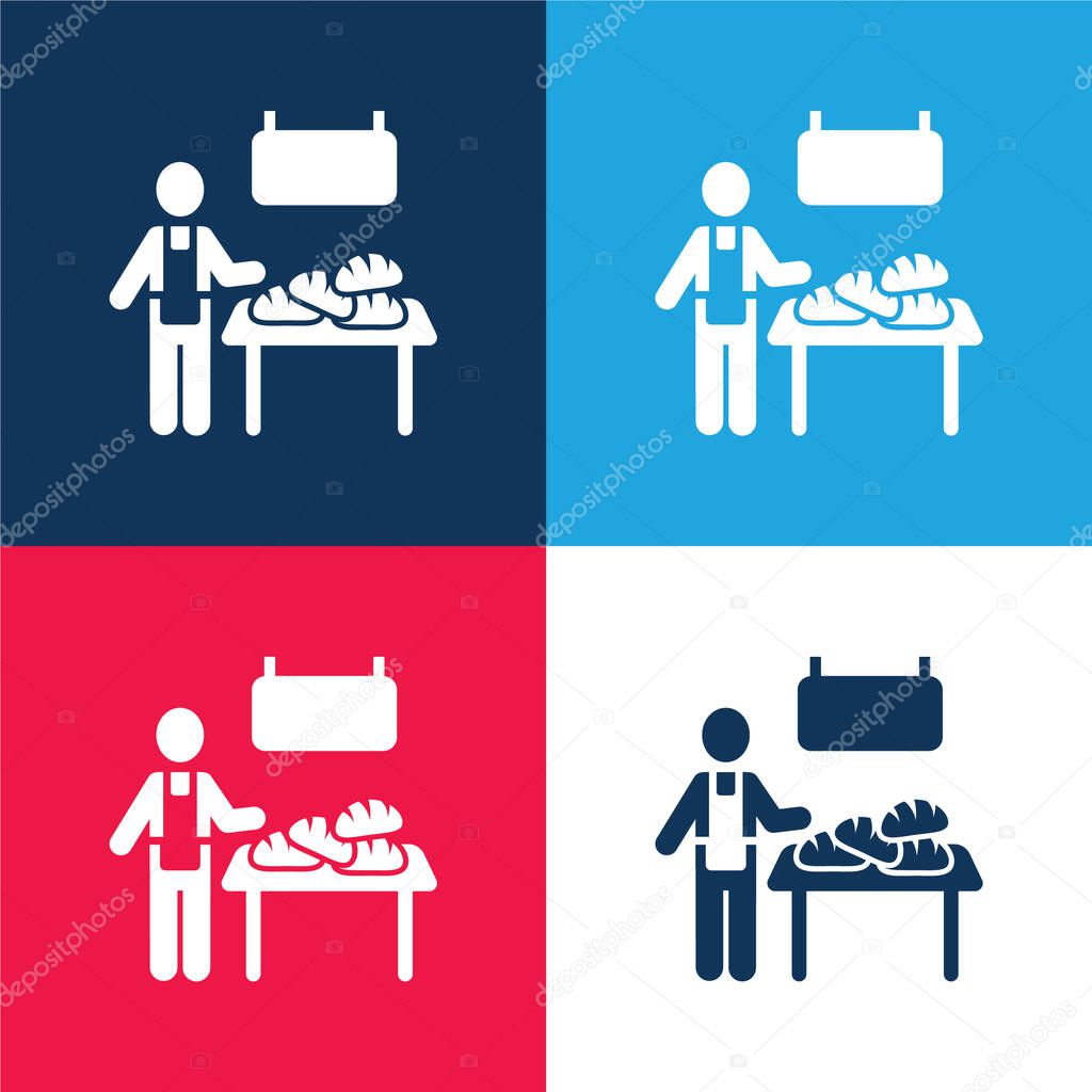 Bakery Vendor blue and red four color minimal icon set