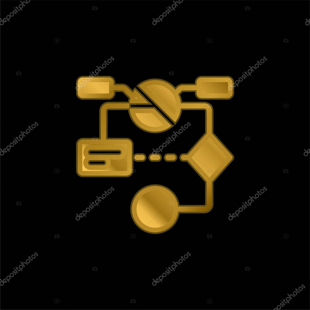 Algorithm gold plated metalic icon or logo vector