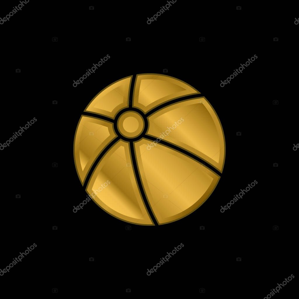 Beach Ball gold plated metalic icon or logo vector