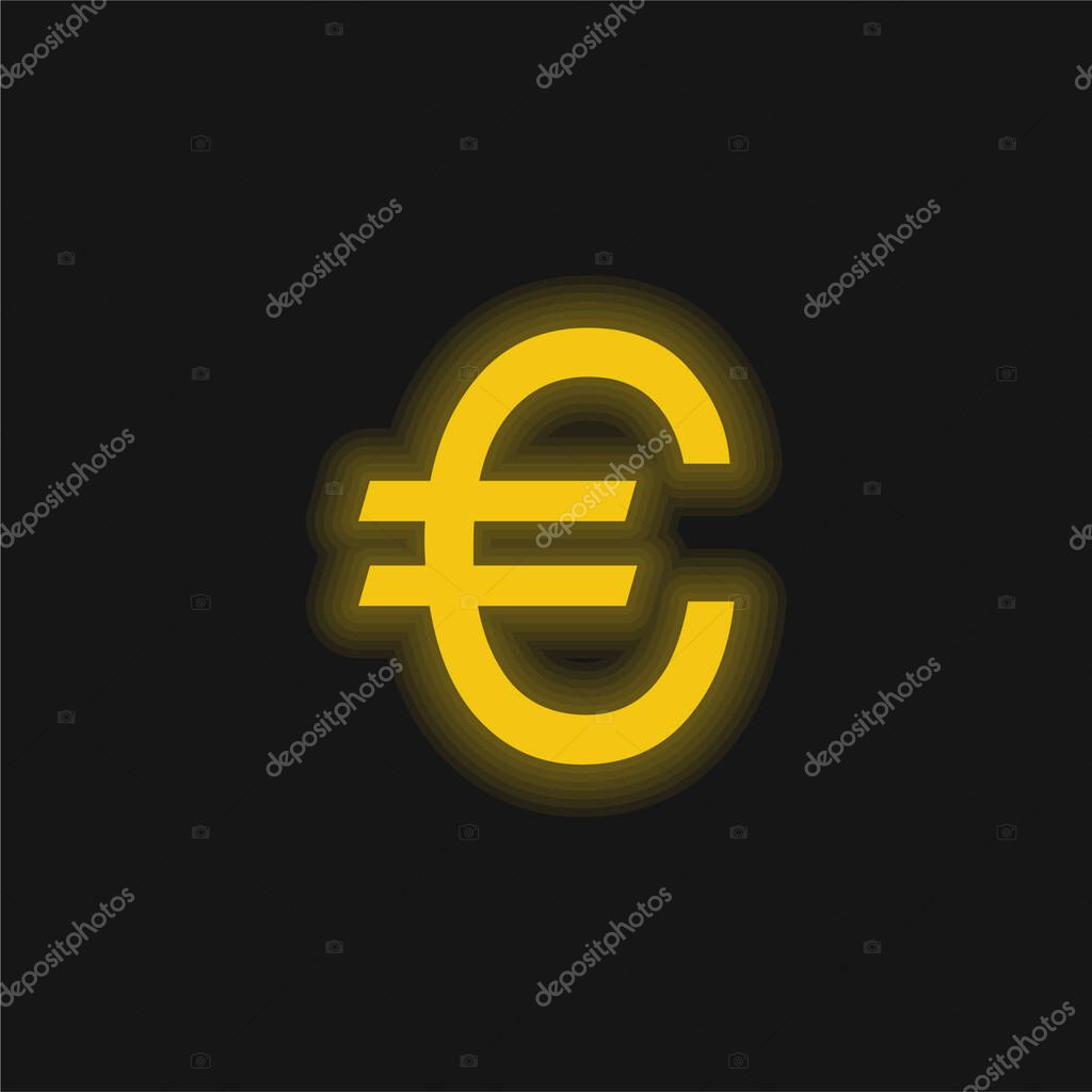 Big Euro Symbol yellow glowing neon icon