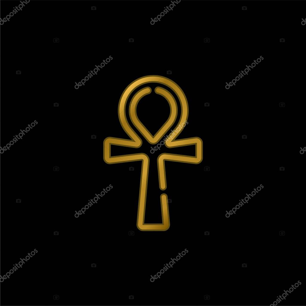 Ankh gold plated metalic icon or logo vector