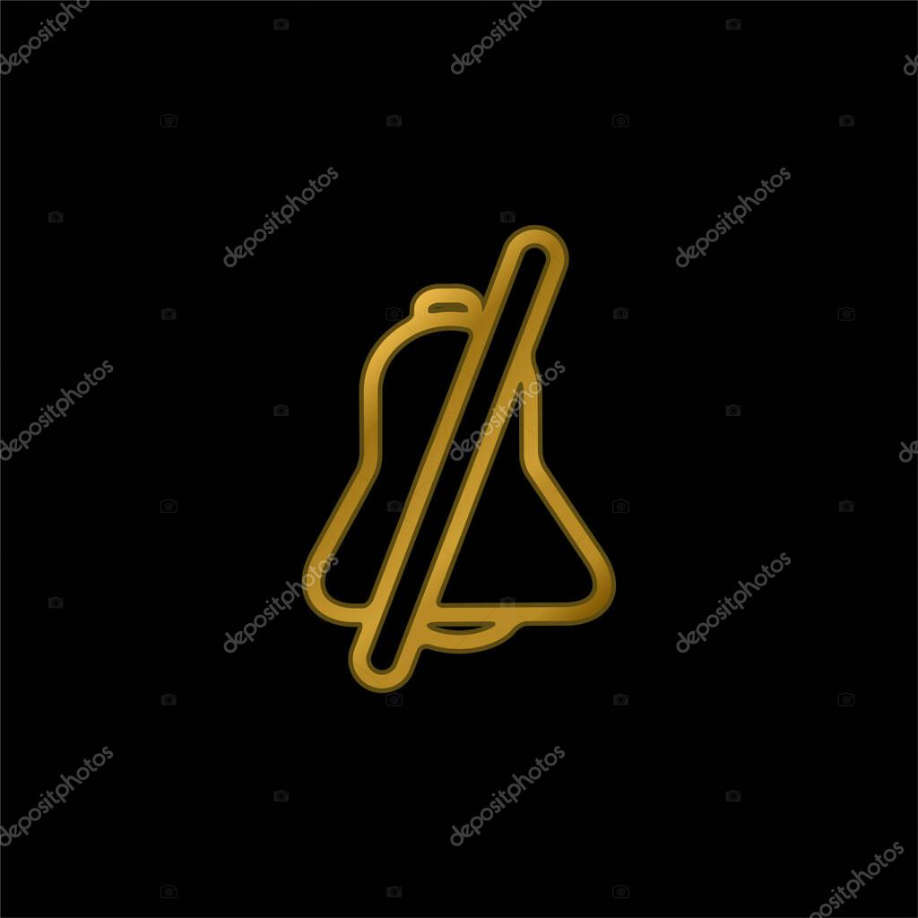 Bell With A Slash gold plated metalic icon or logo vector