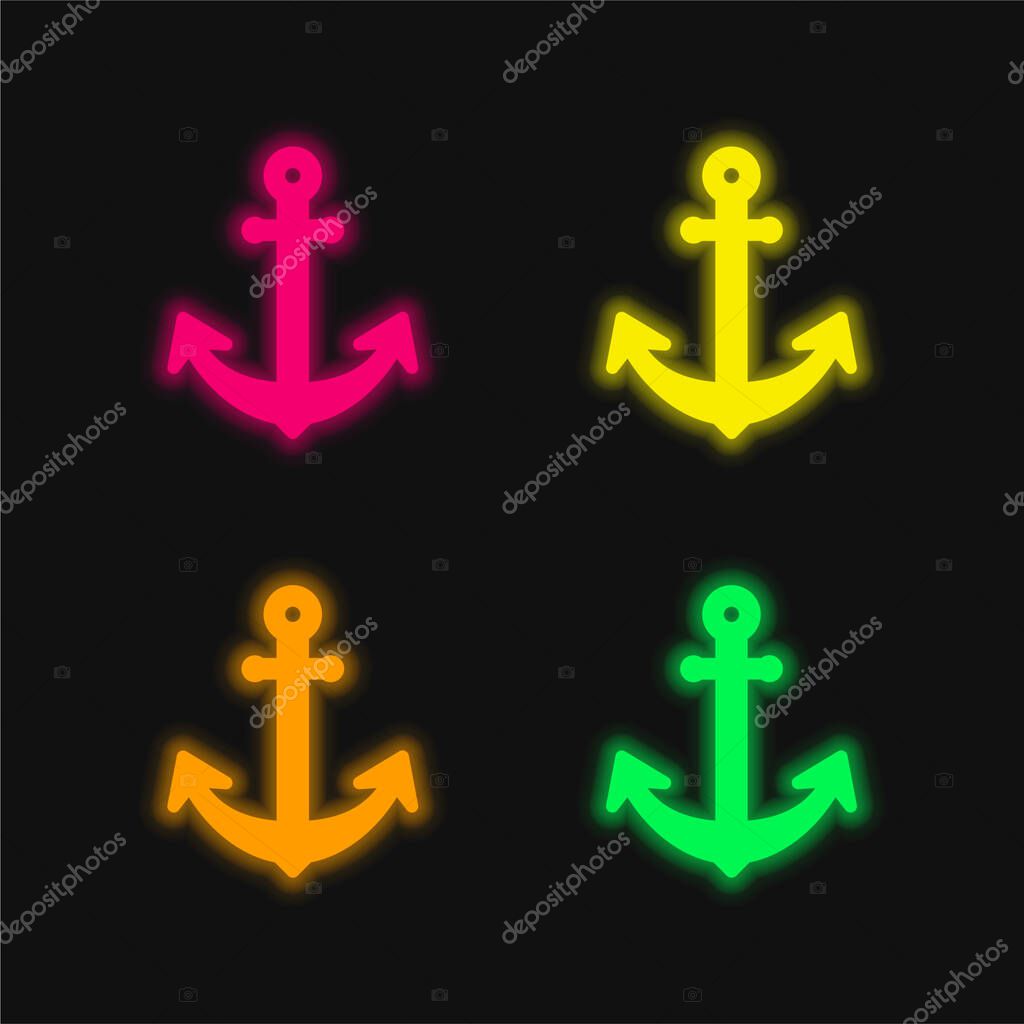 Big Anchor four color glowing neon vector icon