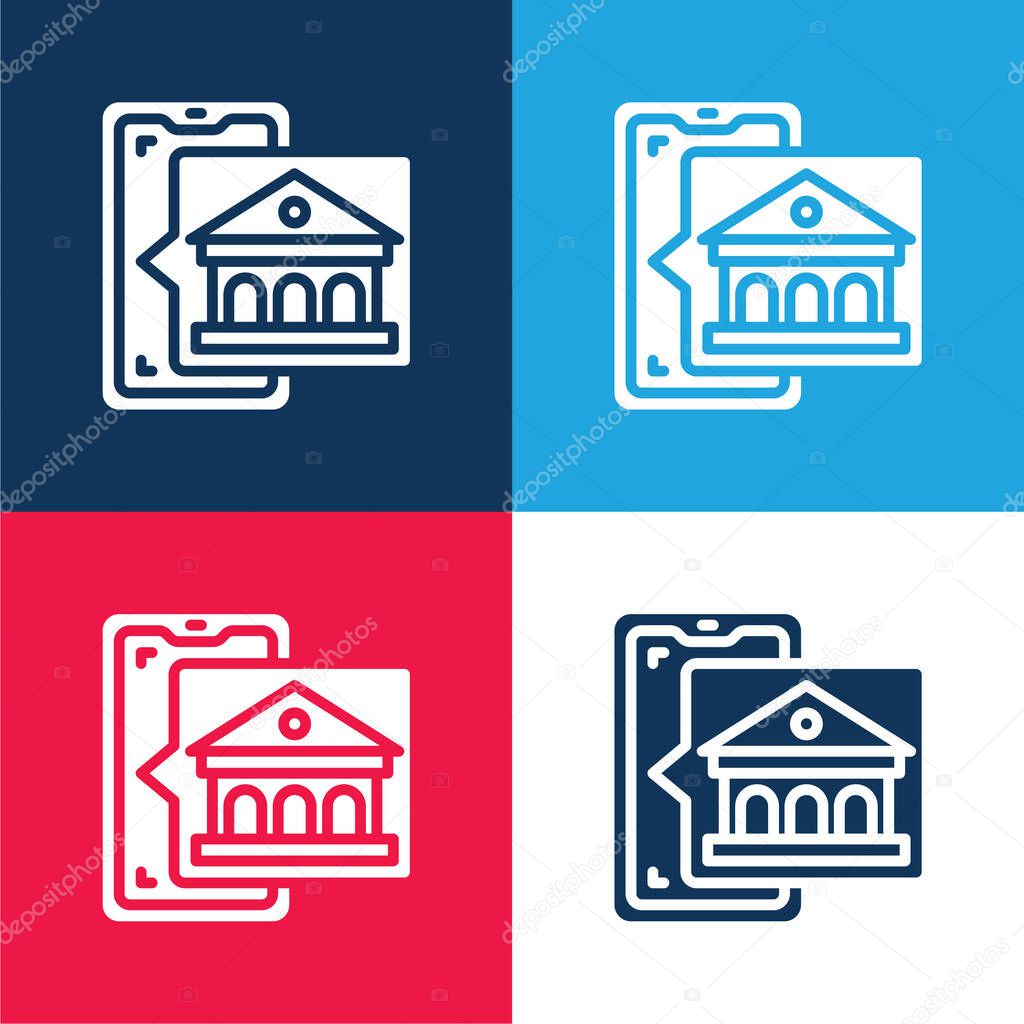 Bank blue and red four color minimal icon set