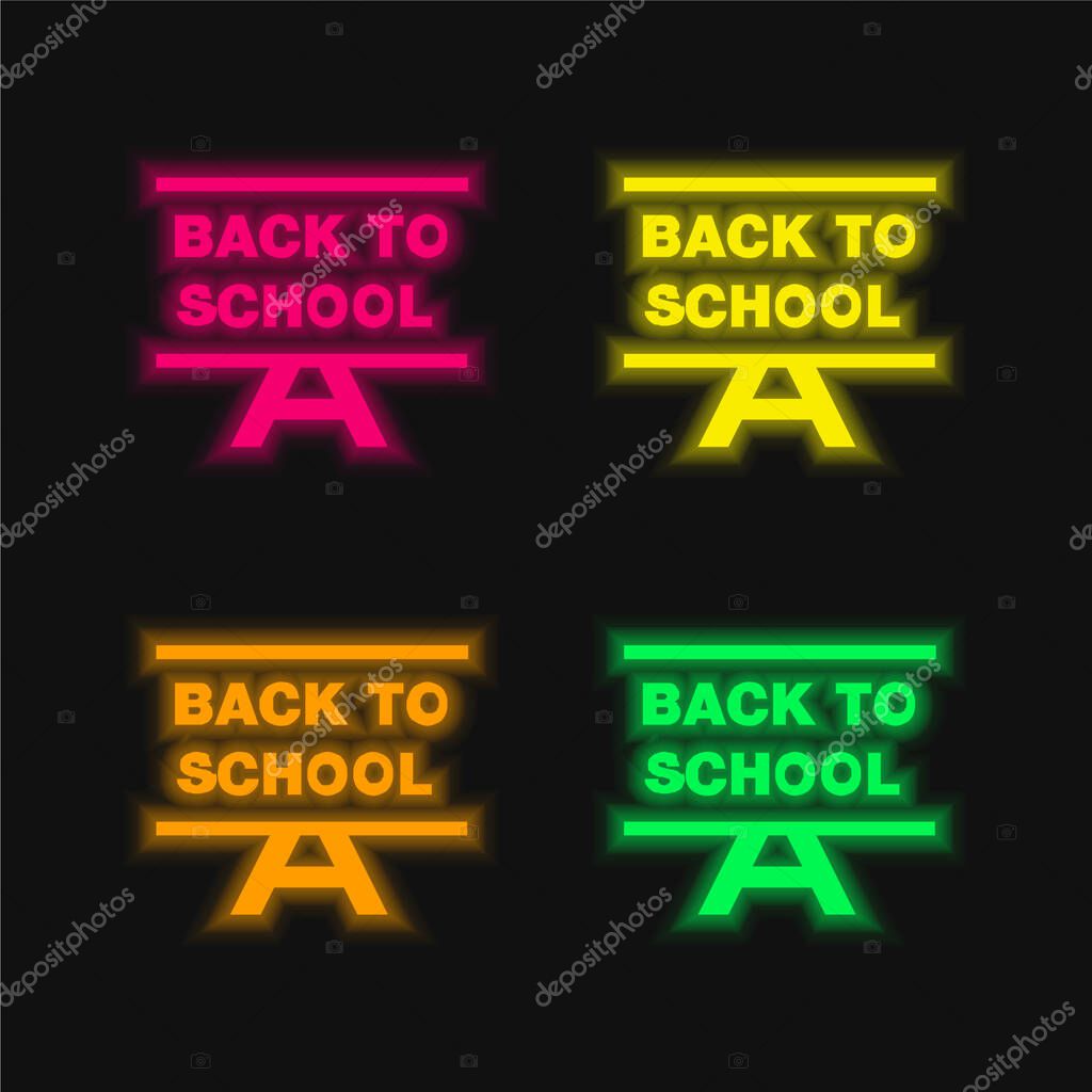 Back To School four color glowing neon vector icon