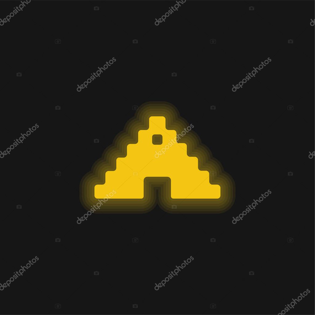 Aztec Pyramid yellow glowing neon icon