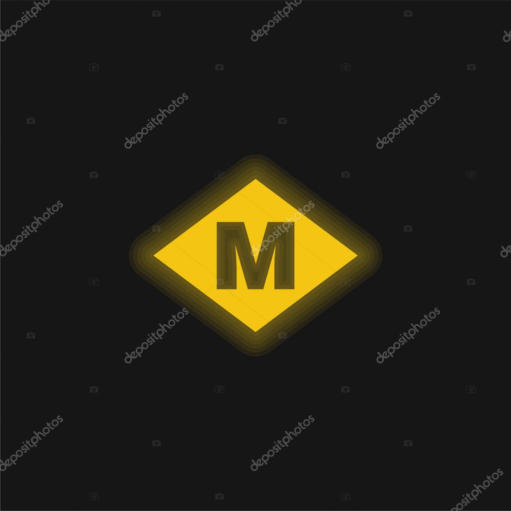 Barcelona Metro Logo yellow glowing neon icon