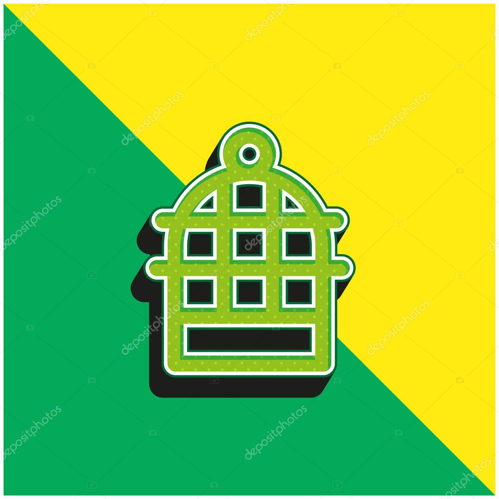 Bird Cage Green and yellow modern 3d vector icon logo