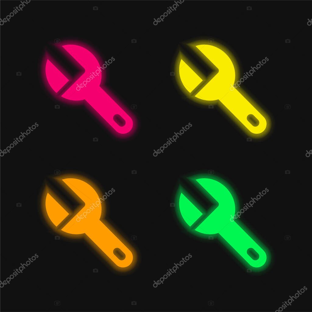 Big Wrench four color glowing neon vector icon