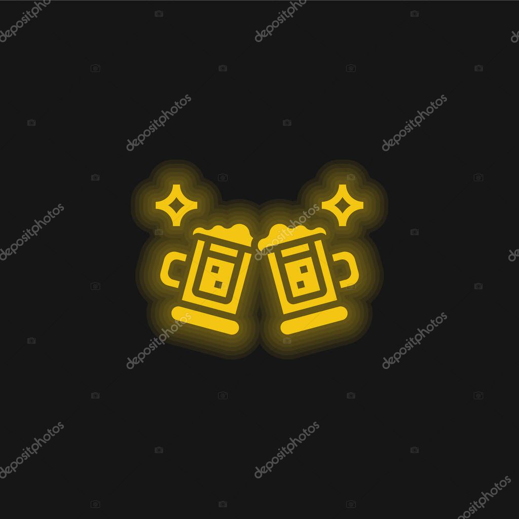 Beer yellow glowing neon icon