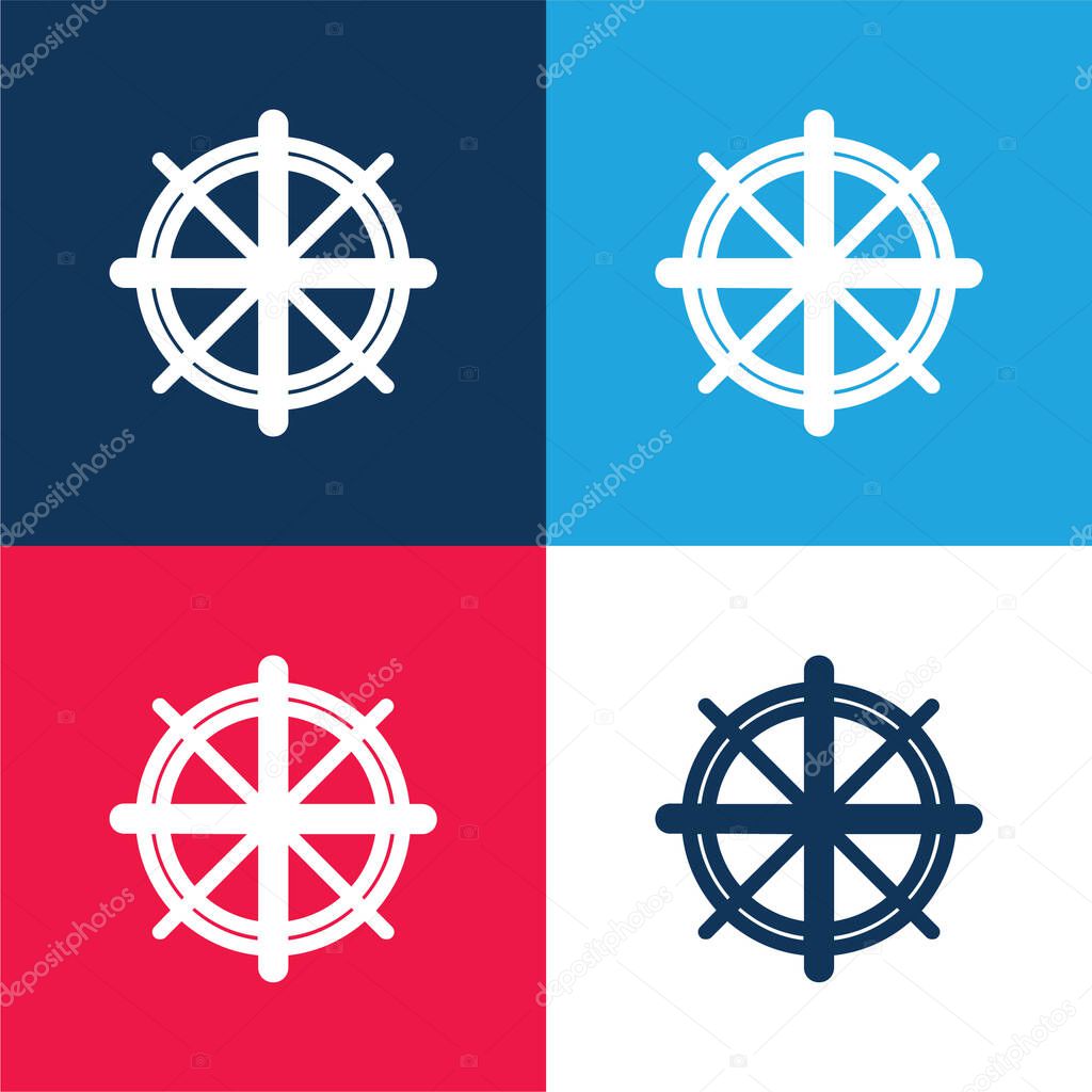 Boat Helm blue and red four color minimal icon set