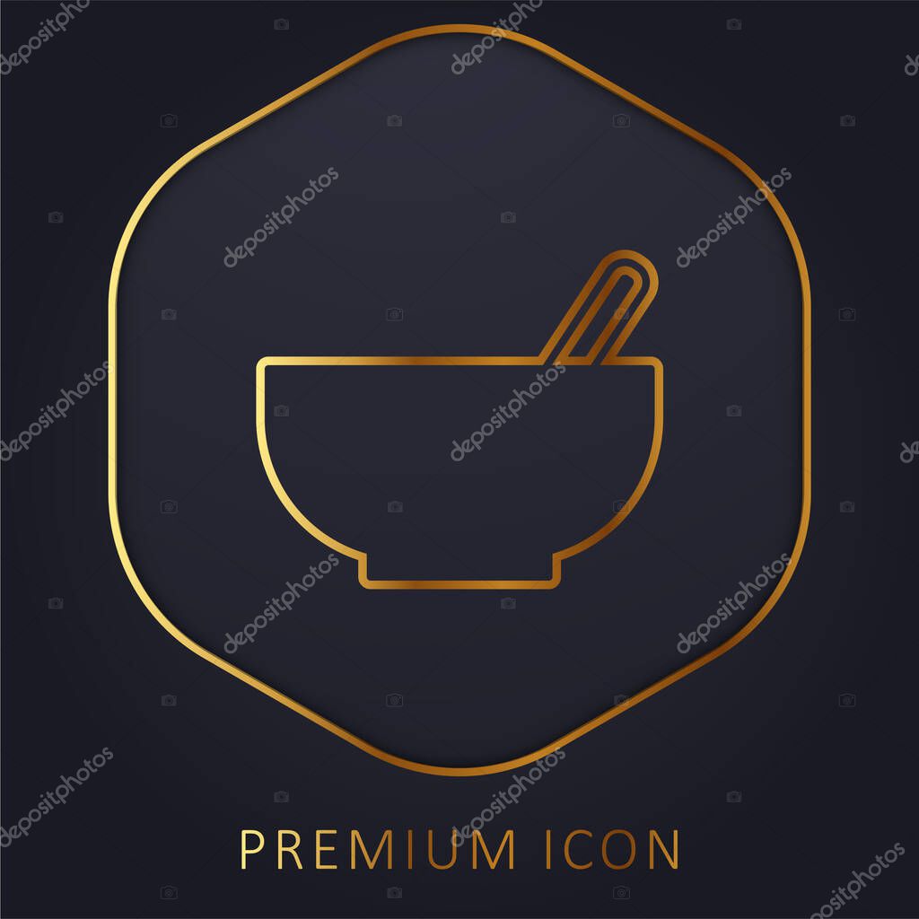 Bowl With Spoon golden line premium logo or icon