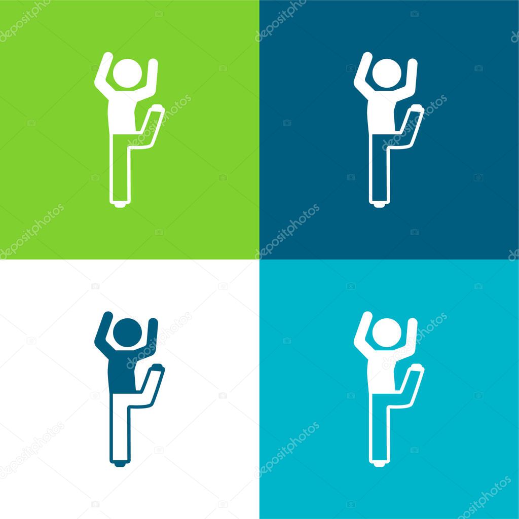 Boy With Bended Leg And Arms Up Flat four color minimal icon set