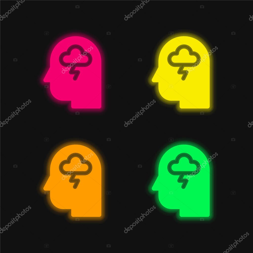Anxiety four color glowing neon vector icon