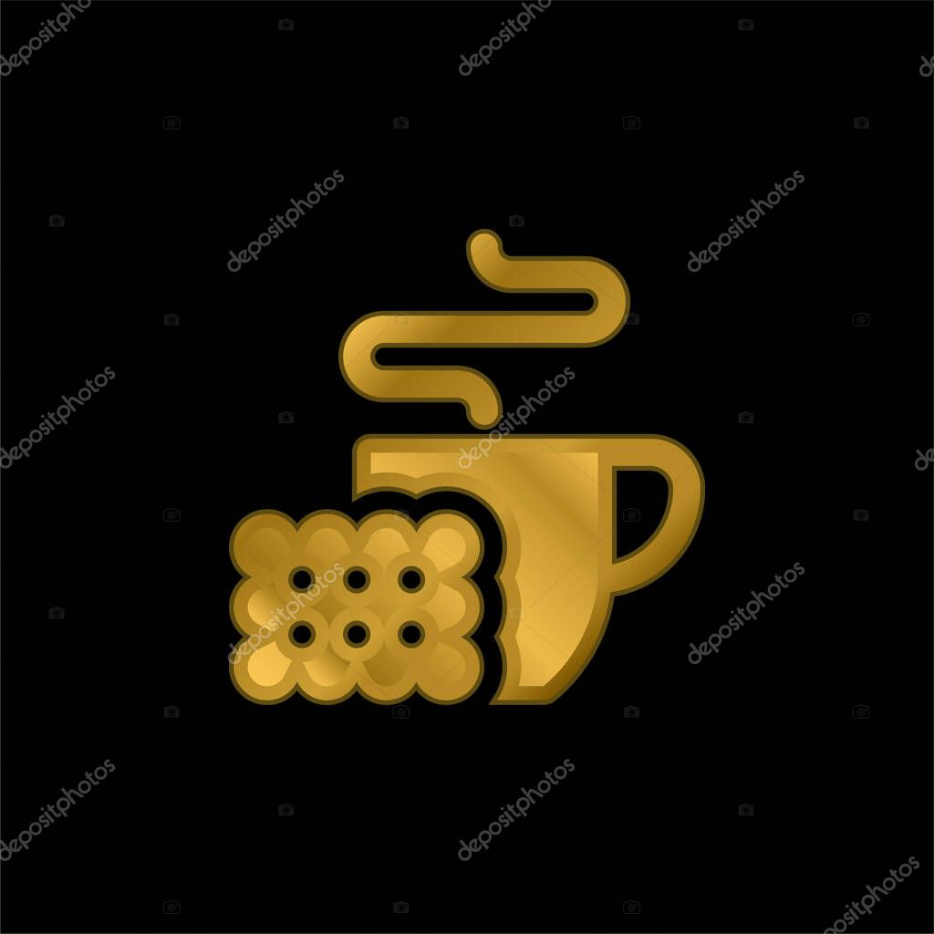 Breakfast gold plated metalic icon or logo vector
