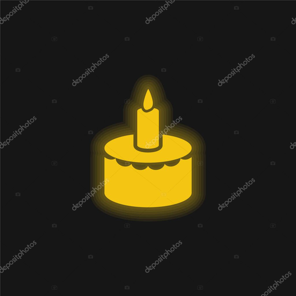 Birthday Cake With Candle yellow glowing neon icon
