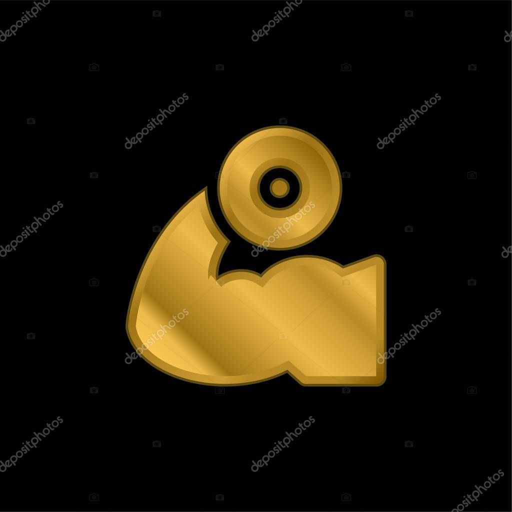 Biceps gold plated metalic icon or logo vector