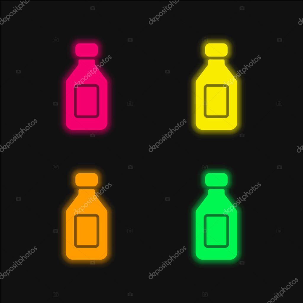 Bottle four color glowing neon vector icon