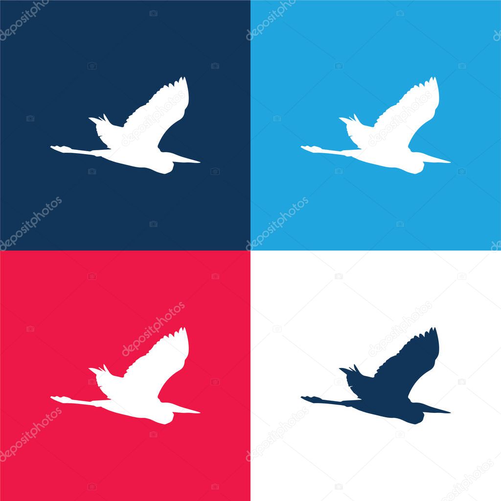 Bird Heron Flying Shape blue and red four color minimal icon set