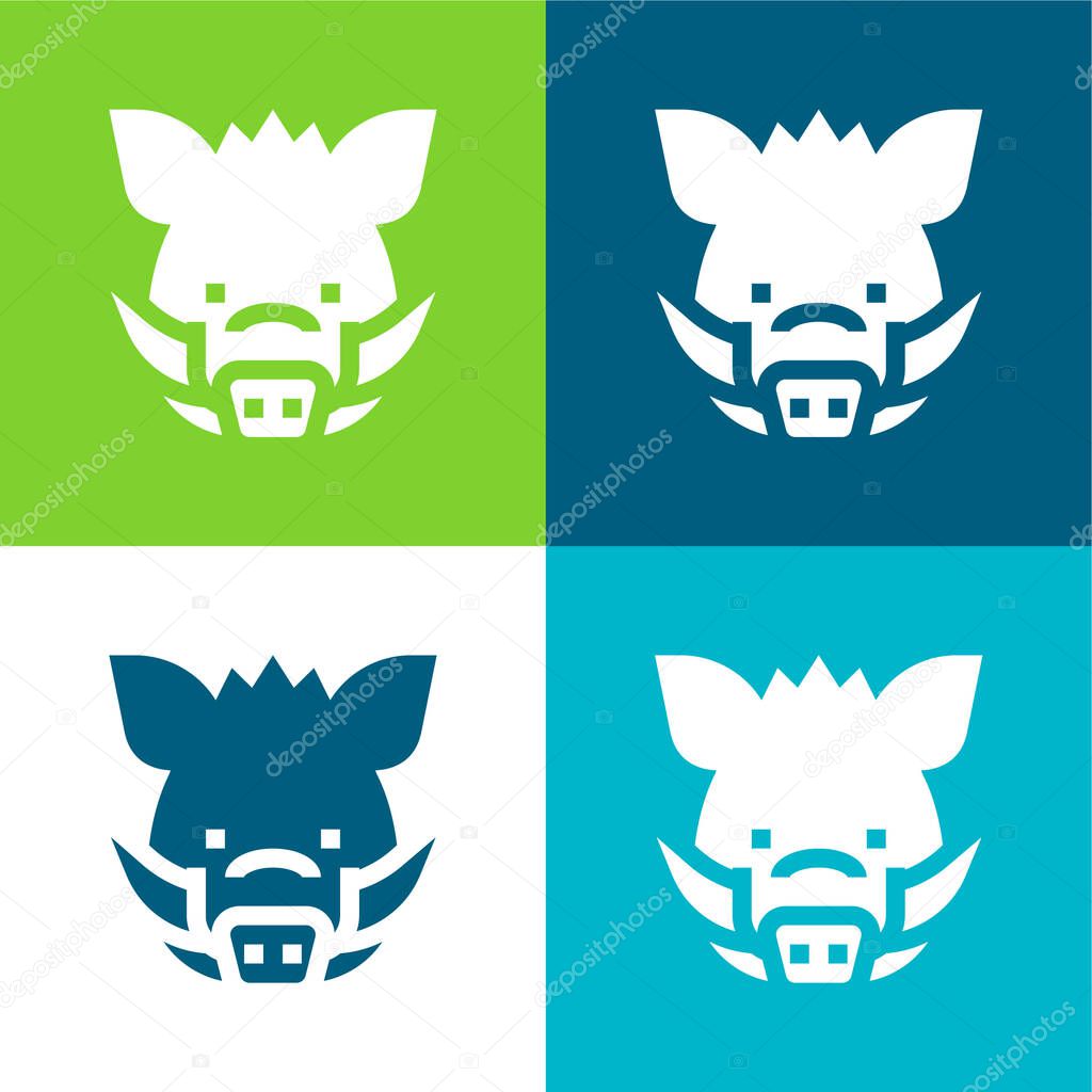 Boar Flat four color minimal icon set