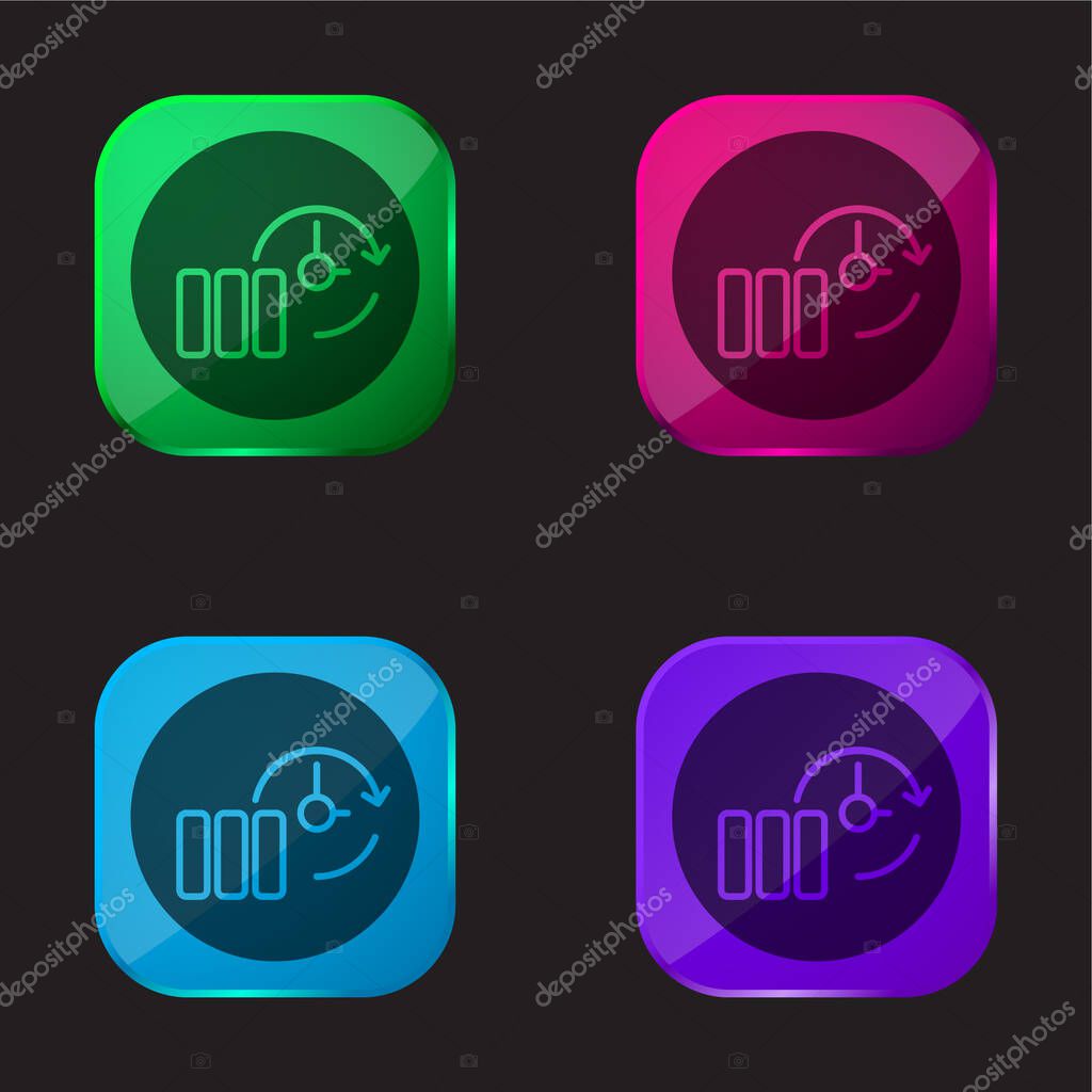 Backup Thin Outline Symbol In A Circle four color glass button icon