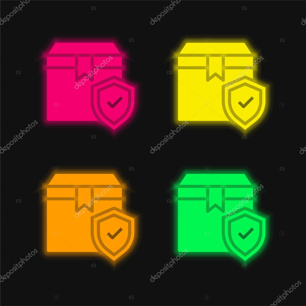 Box four color glowing neon vector icon