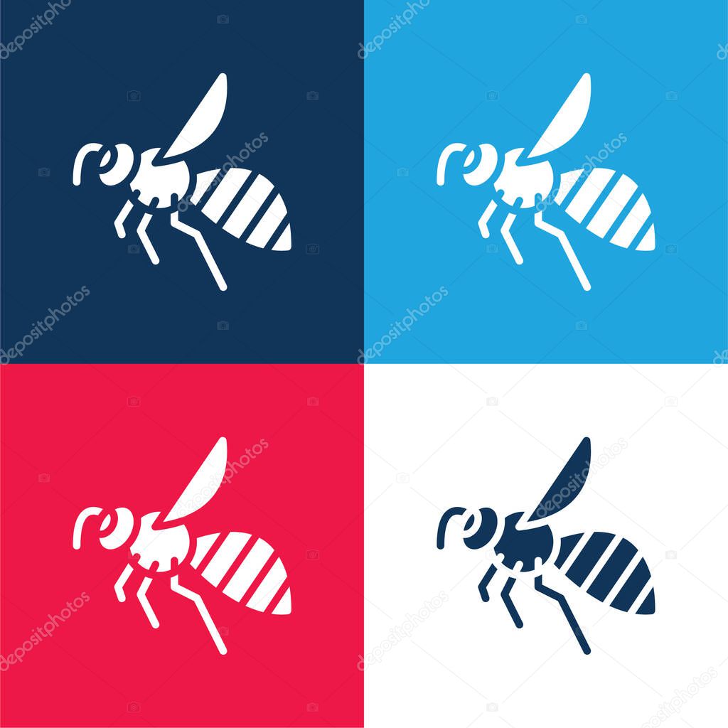 Bee blue and red four color minimal icon set