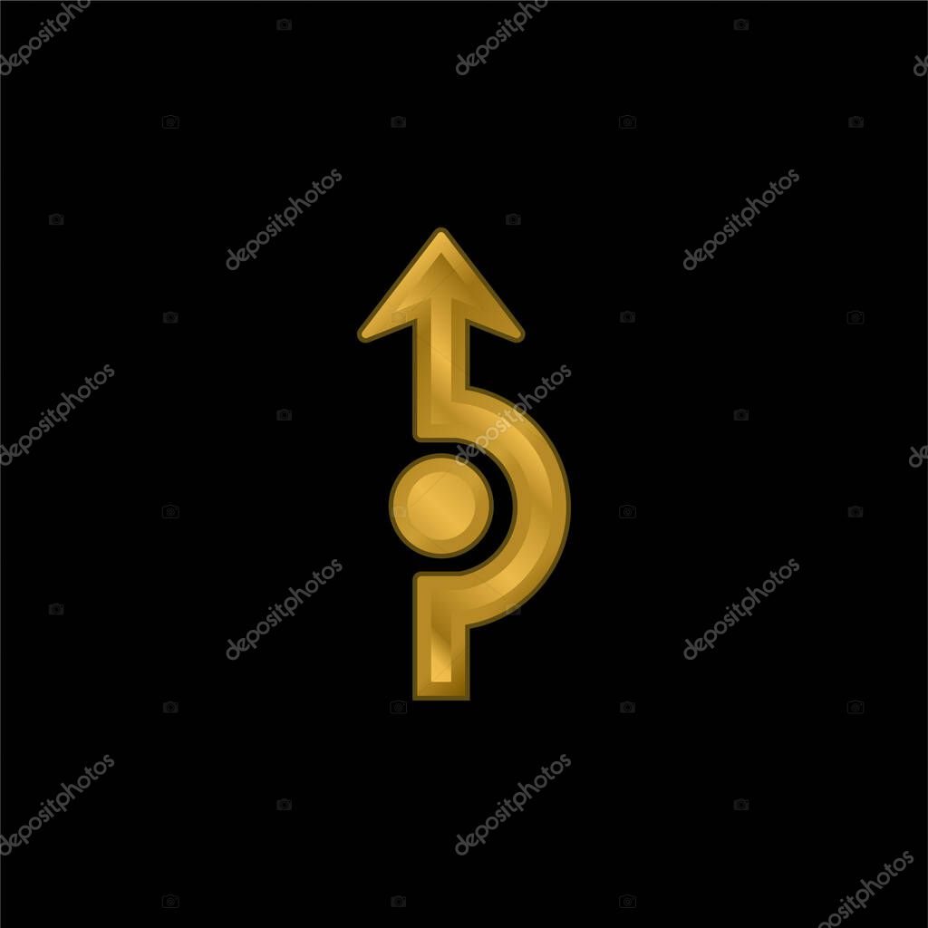 Arrow Curving Around A Circle gold plated metalic icon or logo vector