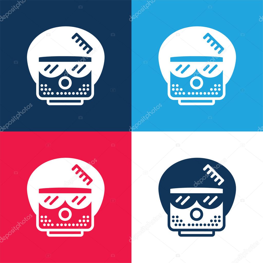 Afro blue and red four color minimal icon set