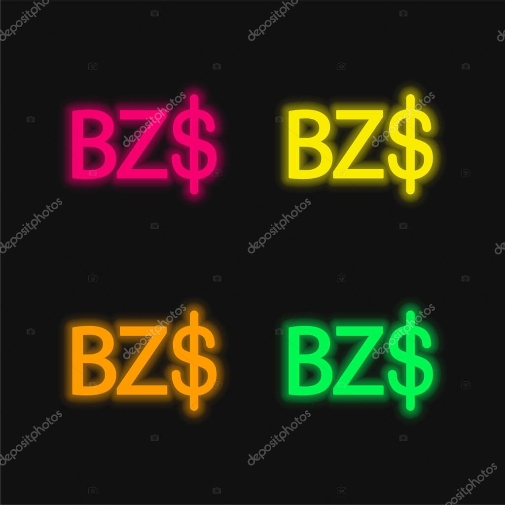 Belize Dollar Symbol four color glowing neon vector icon