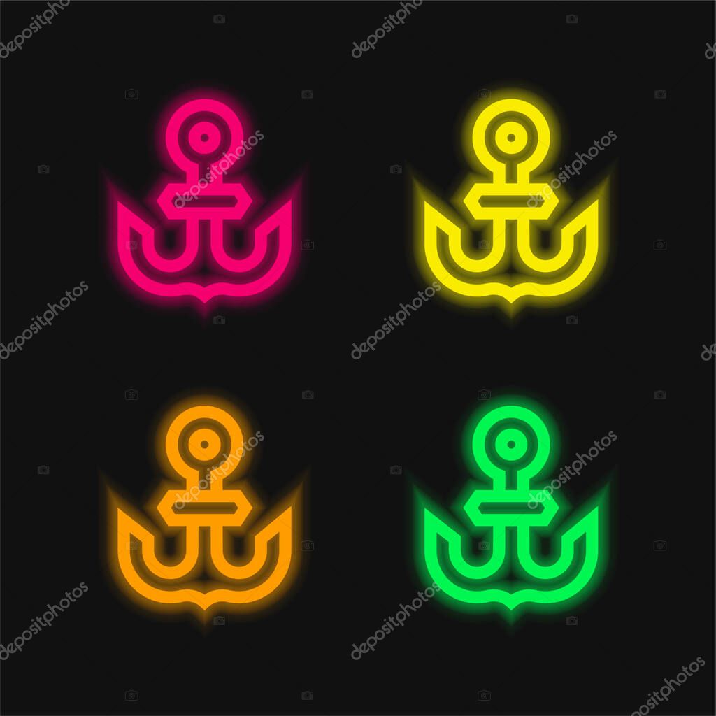 Anchor four color glowing neon vector icon
