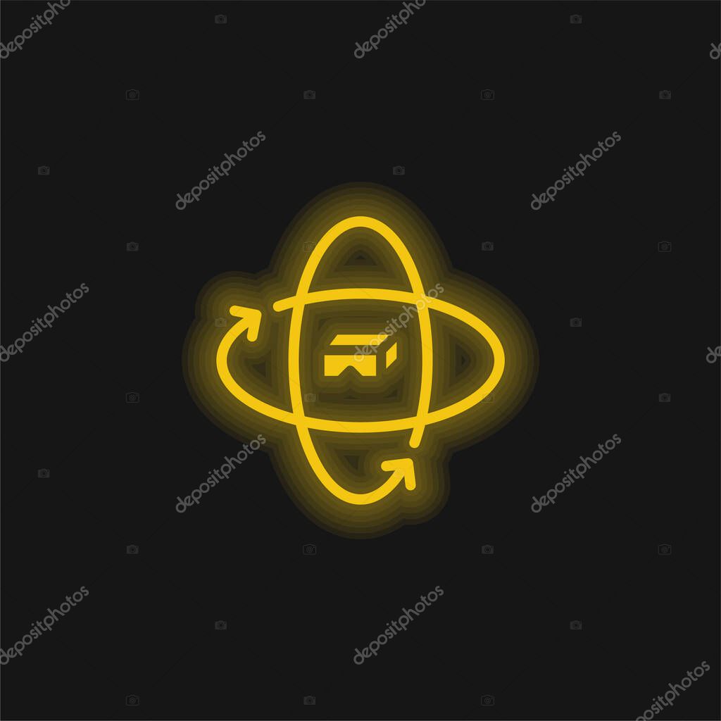 360 Degrees yellow glowing neon icon