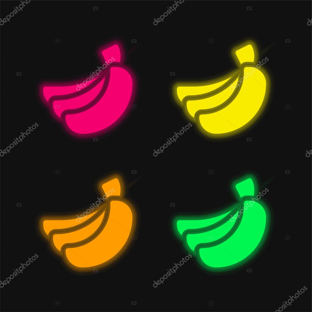 Bananas four color glowing neon vector icon